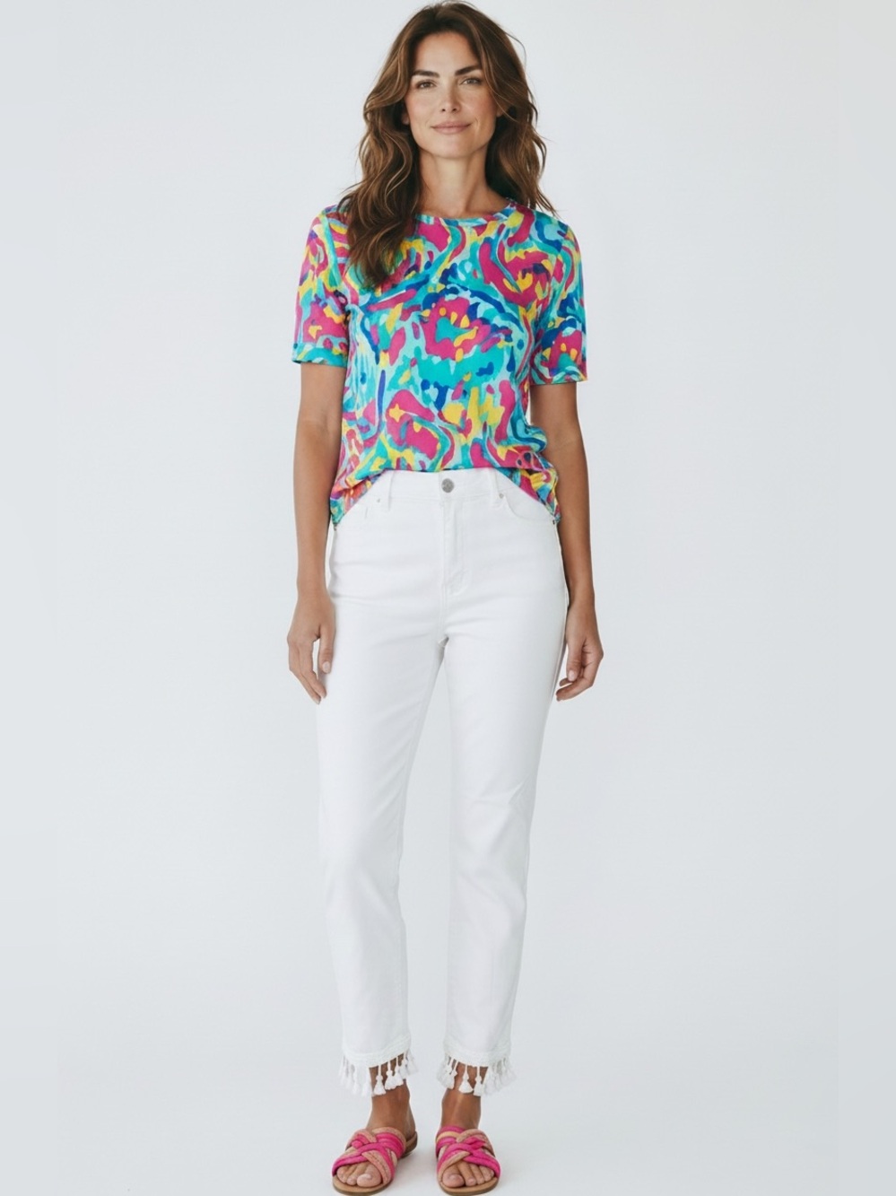 Chico's White Ankle Jeans with Tassel Fringe